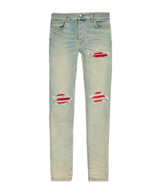 Amiri Mx1 Slim Fit Jeans With Distressed Red Accents In Gray