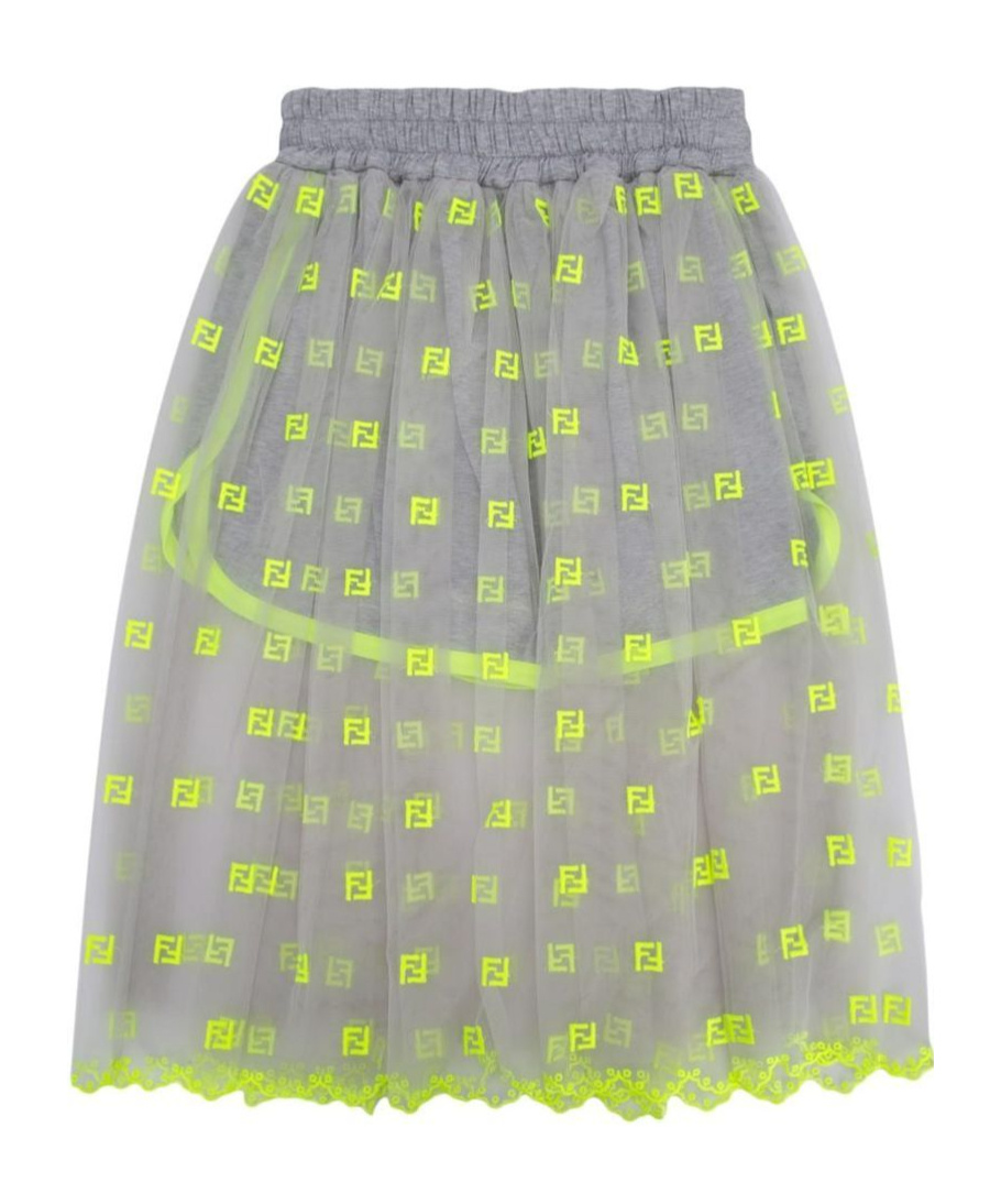 Fendi Logo-patch Semi-sheered Skirt In Yellow
