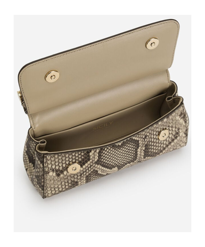 Dolce & Gabbana Dolce  Gabbana Small Logo Plaque Embossed Sicily Handbag In Nude