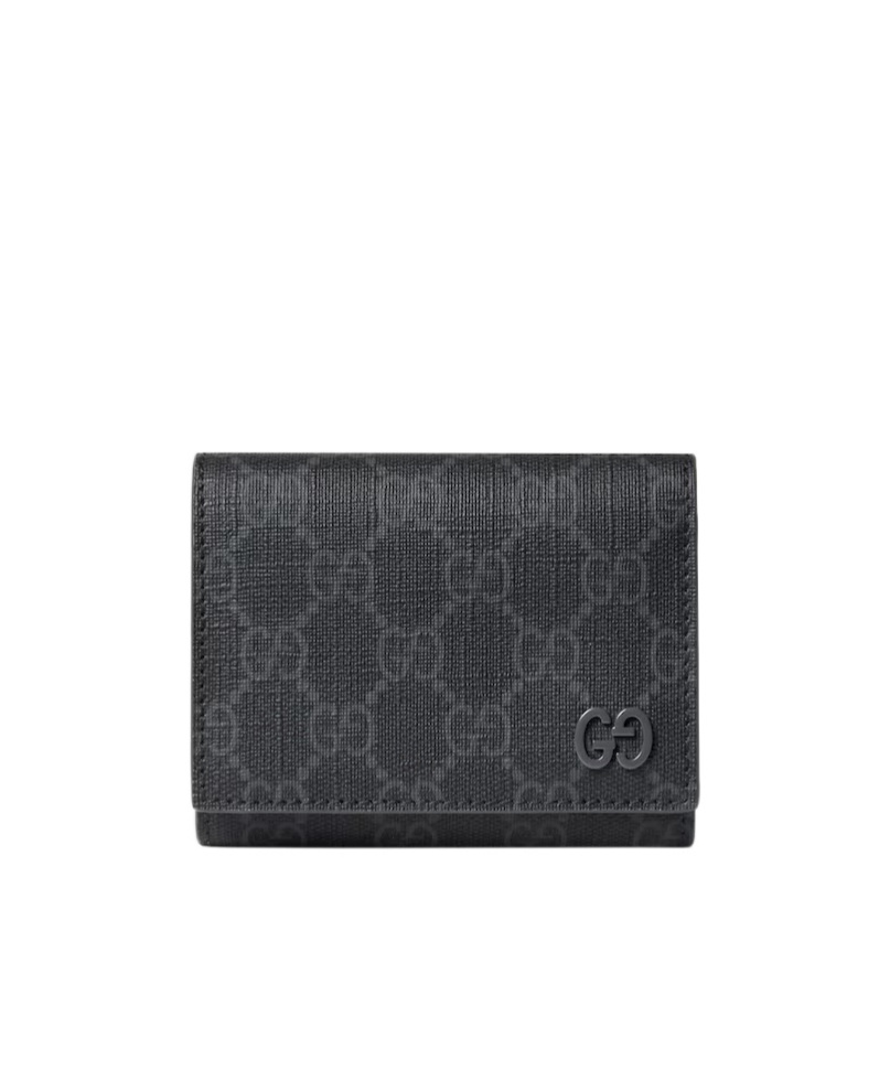Shop Gucci Gg Tri-fold Wallet With Gg Detail In Black