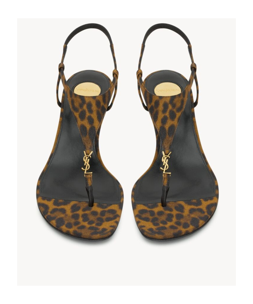 Saint Laurent Cassandra Leopard Ysl Wedge Sandals In Brown
