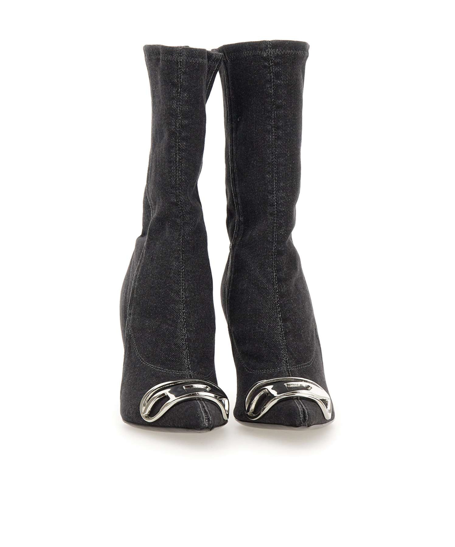 Diesel Denim Ankle Boots With Frontal Oval-d Logo In Black