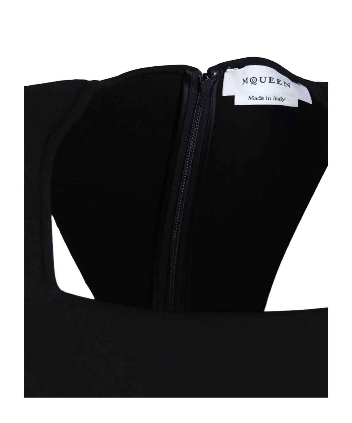 Alexander Mcqueen Flared Square-neck Knit Midi Dress In Black