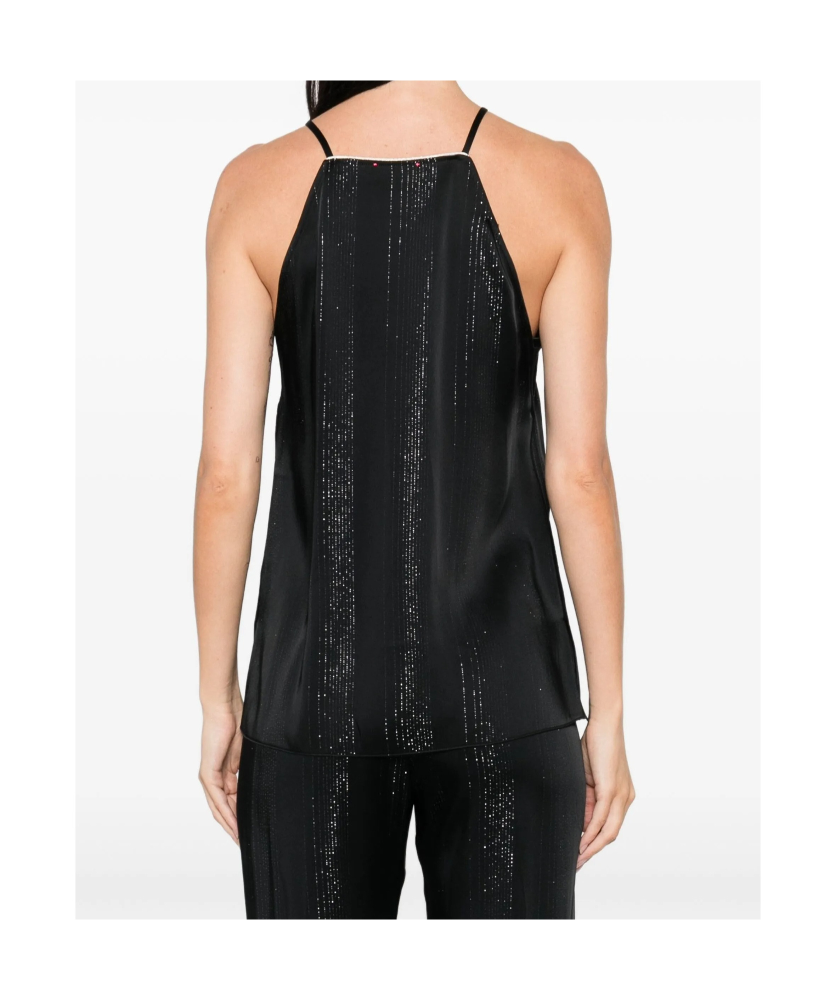 Forte Forte Silver Pinstripe Satin Strap Top In Black