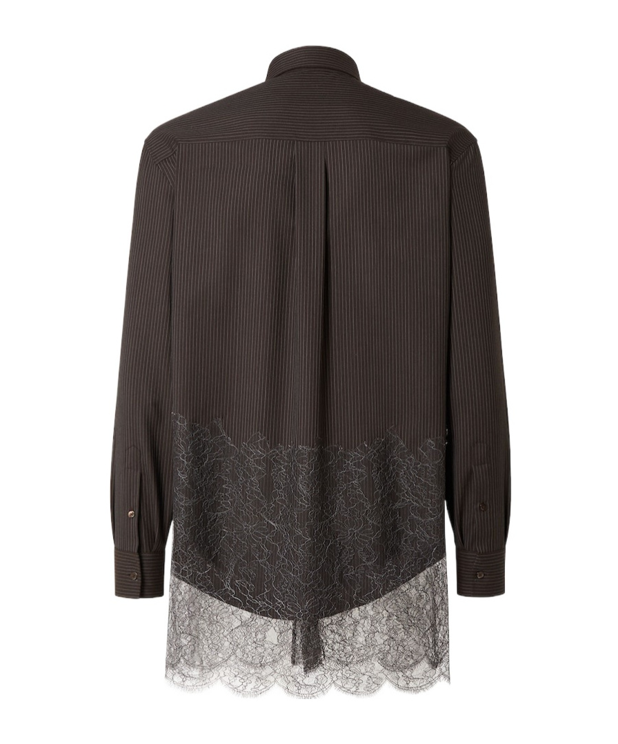 Fendi Wool Shirt With Lace Hem And Long Sleeves In Brown