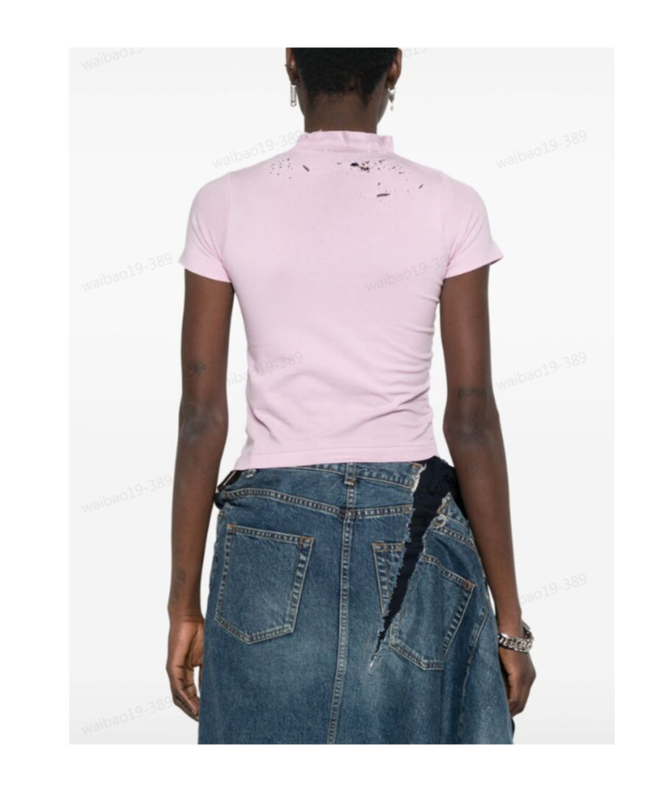 Balenciaga Logo-print Distressed T-shirt In Pink