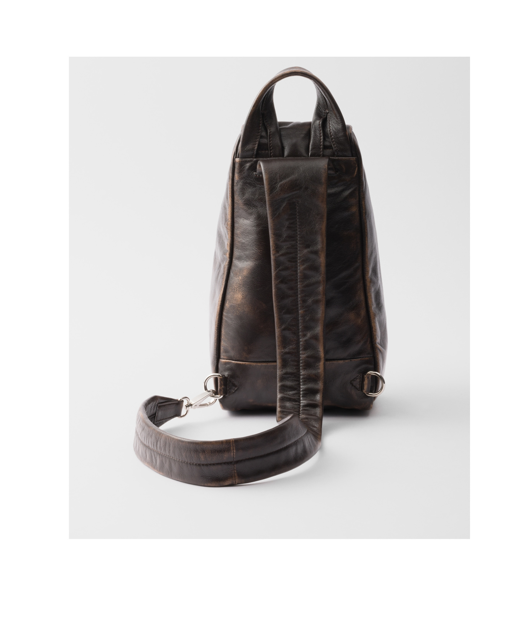 Prada Structured Leather Backpack With Logo Zipper Closure In Dark Brown