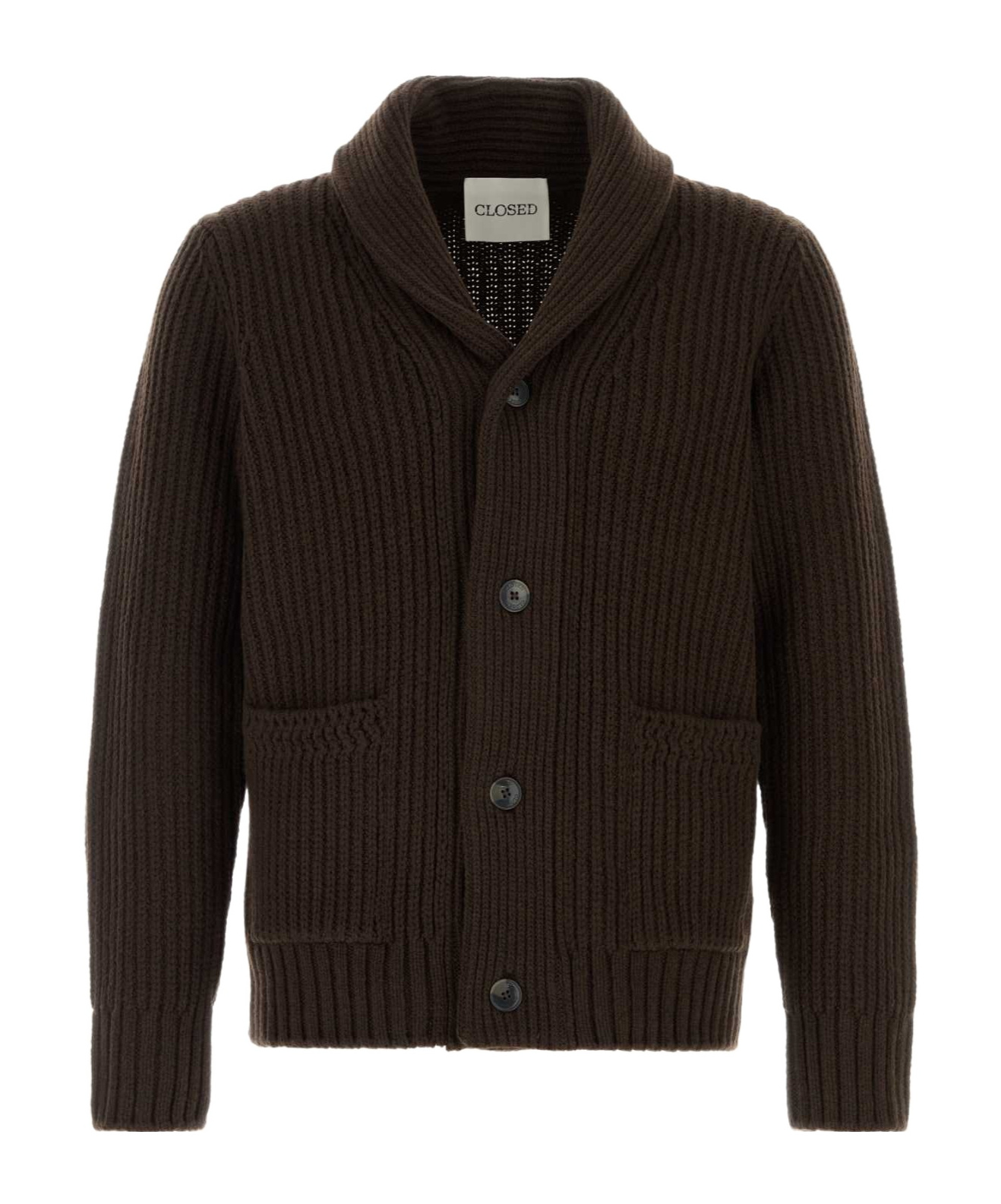 Closed Ribbed Knit Buttoned Cardigan In Brown