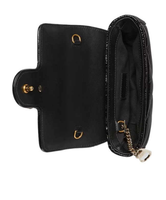 Gucci Gg Marmont Super Mini Patent Shoulder Bag In Black
