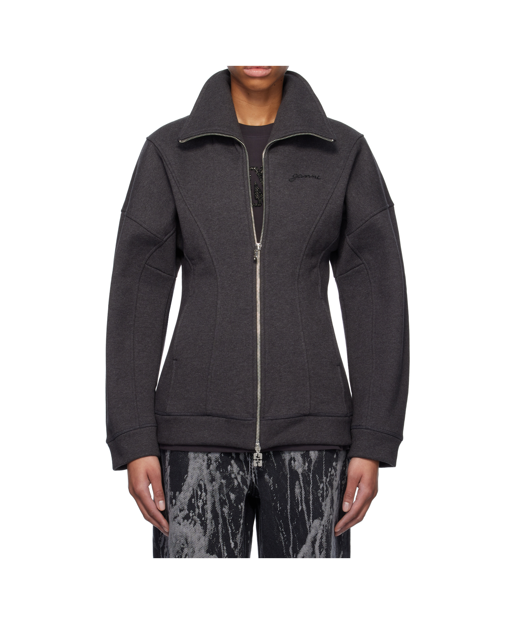 Ganni Lapel Long Sleeve Casual Jacket In Black