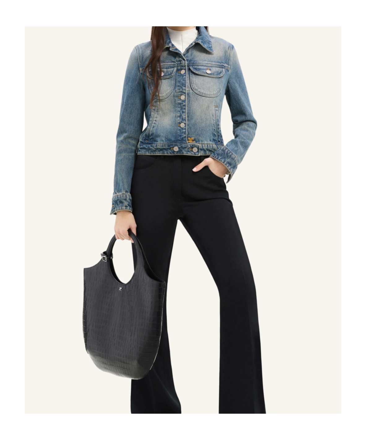 Shop Courrèges Trucker Logo-embroidered Denim Jacket In Gray