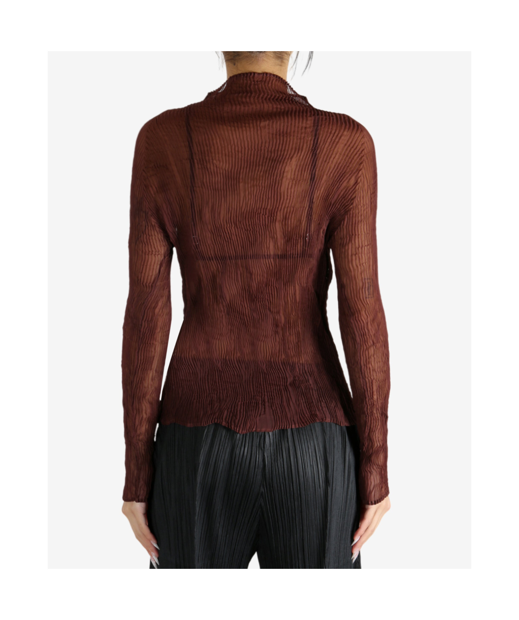 Issey Miyake Pleated Mesh Chiffon Top In Brown