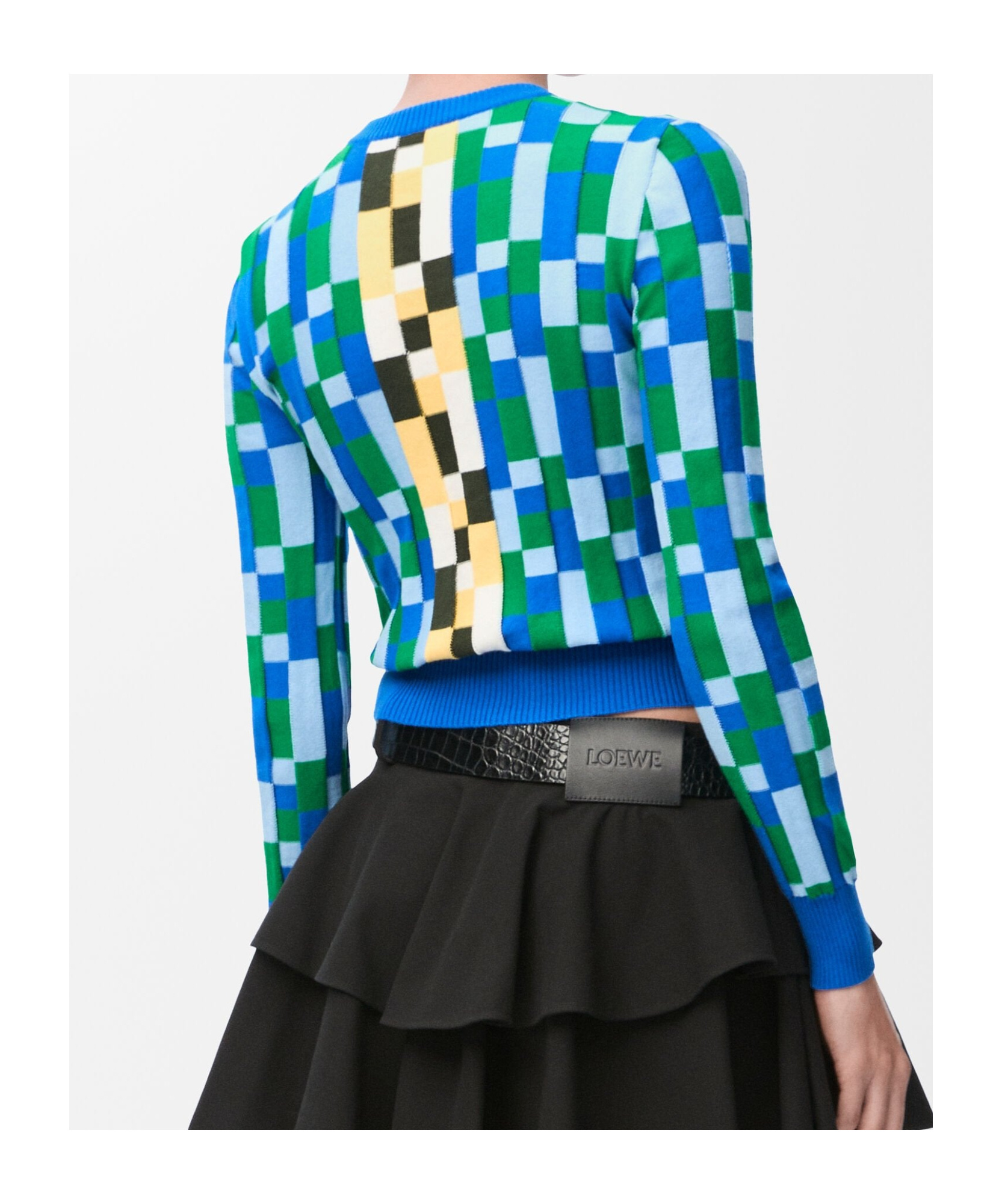 Loewe Anagram Appliquéd Checked Intarsia Cotton Sweater In Multi-color