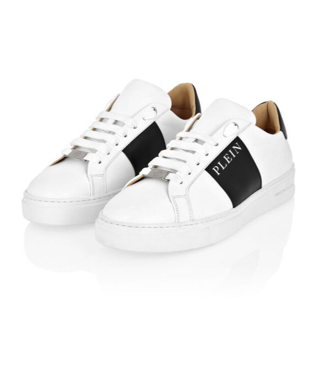 PHILIPP PLEIN LO-TOP LEATHER SNEAKERS 