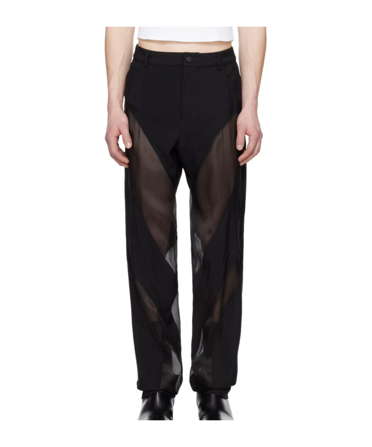 Mugler Semi-transparent Spliced Casual Pants In Black