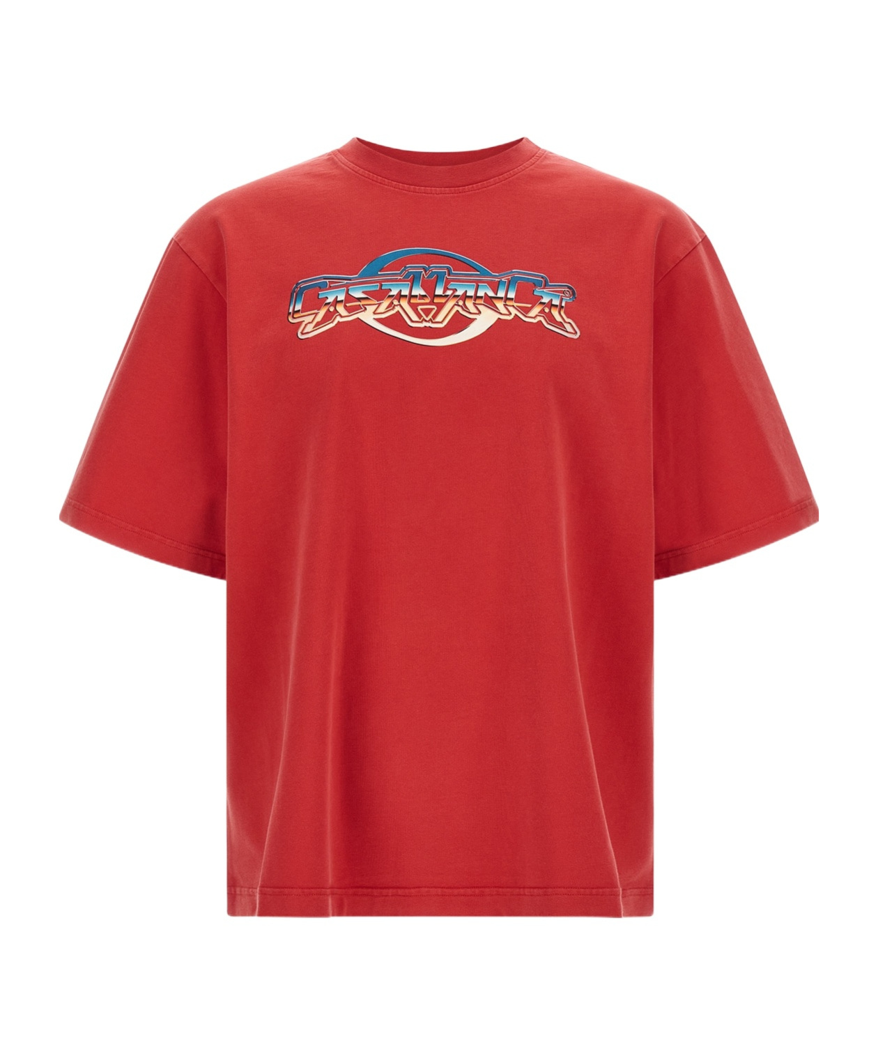 Casablanca Oversized Red Cotton T-shirt With Graphic Front Print In Red