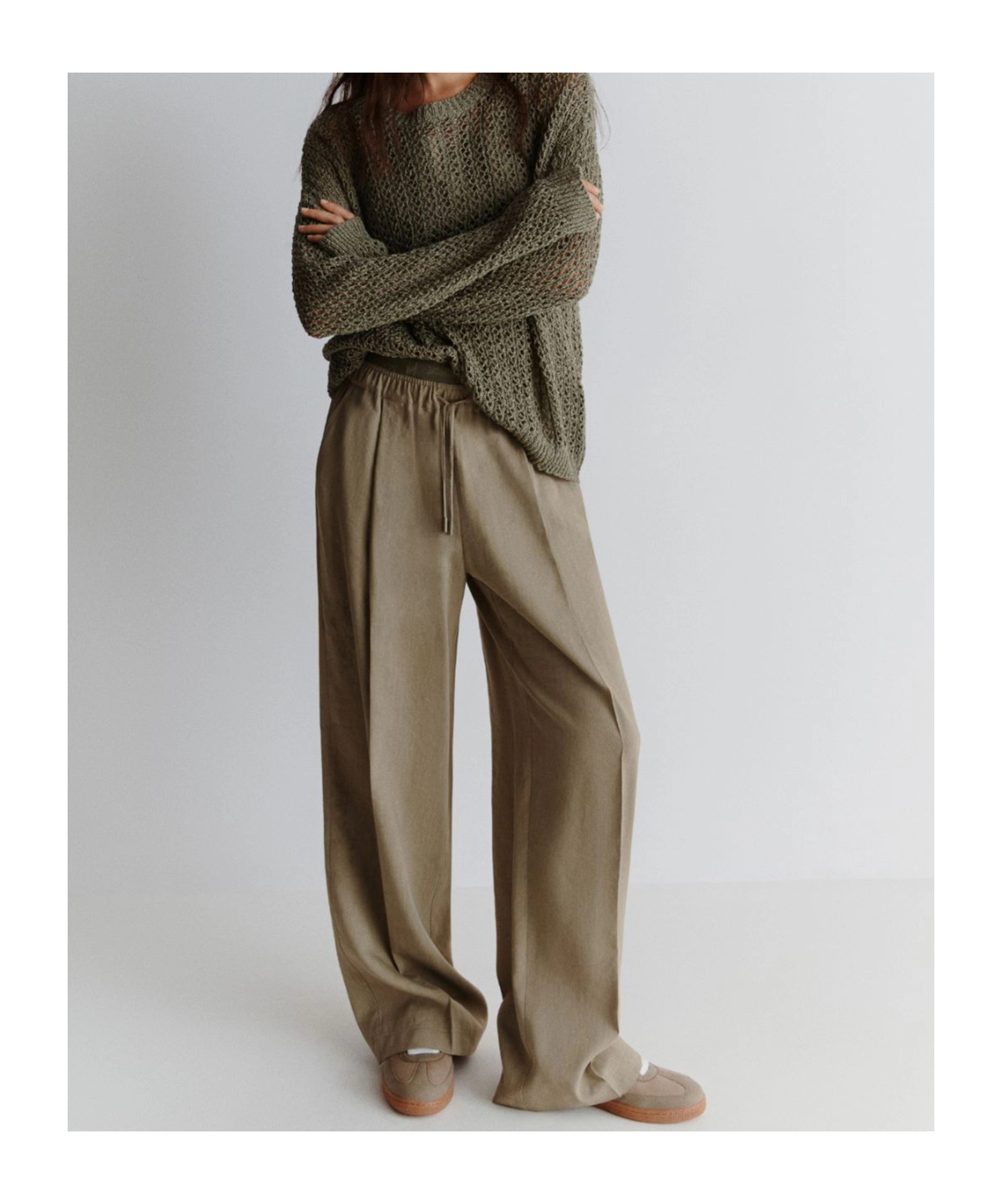 Marella Straight-fit Stretch Viscose And Linen Trousers In Brown