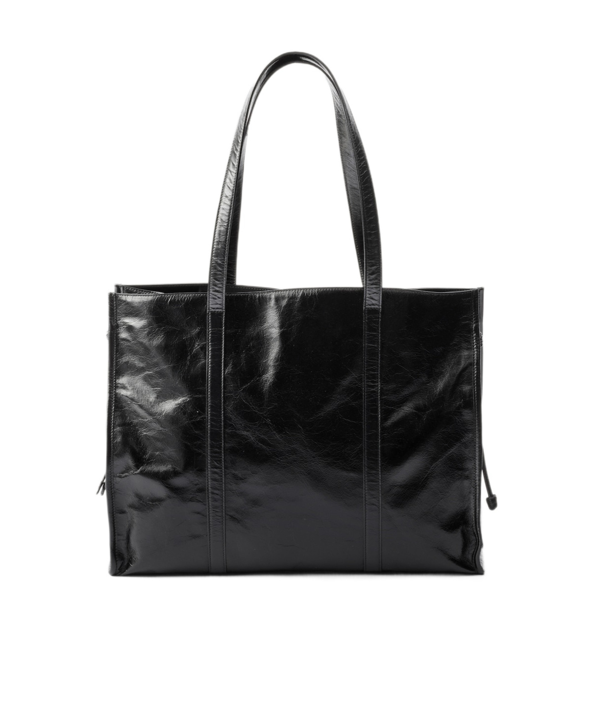 Prada Large Glossy Leather Tote Bag In Black