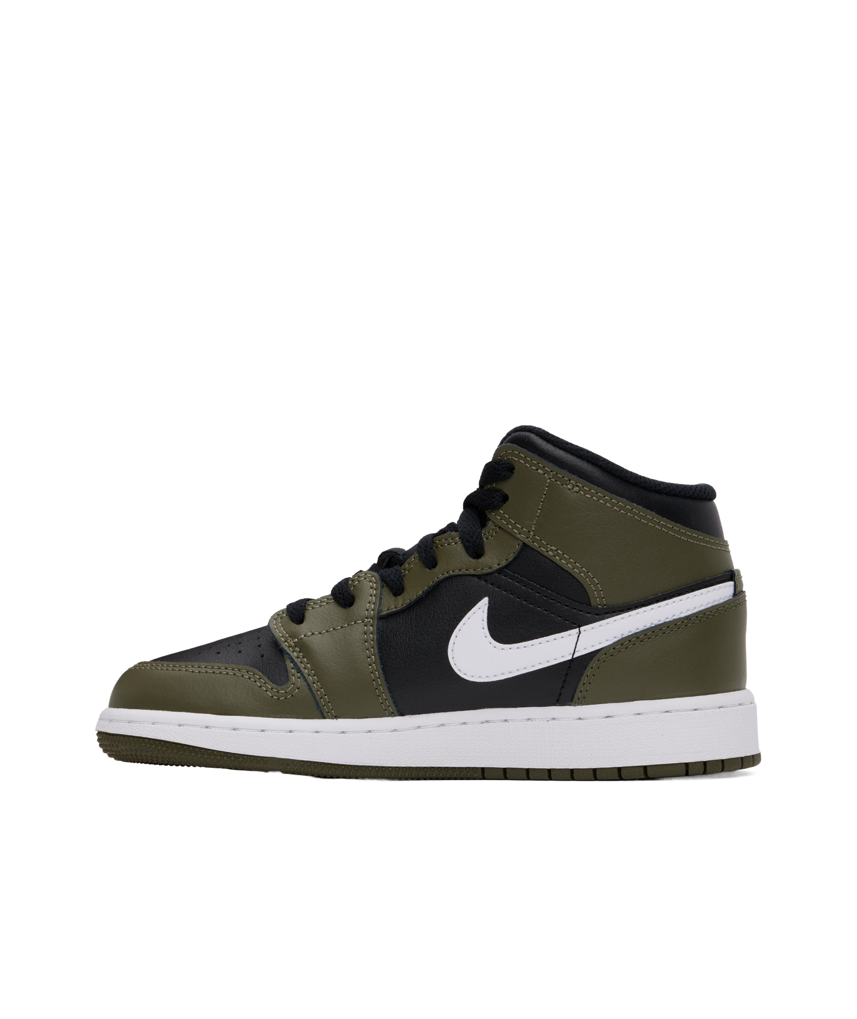 Nike Big Kids Khaki & Black Air Jordan 1 Mid Sneakers In Black/white/medium Olive