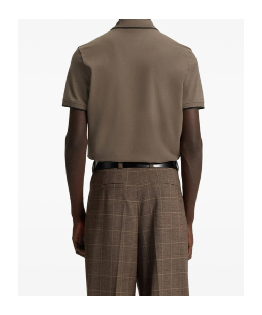 Hugo Boss Tipped-collar Cotton Polo Shirt In Brown