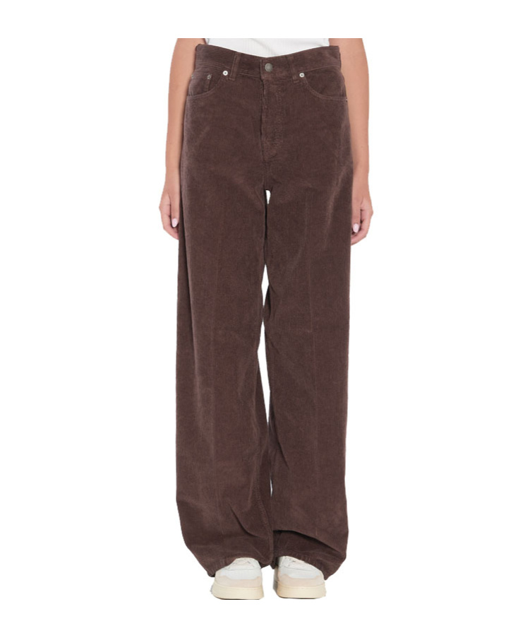Haikure Korea Brown Pants With Logo Patch On The Rear In Corduroy Woman In Brown