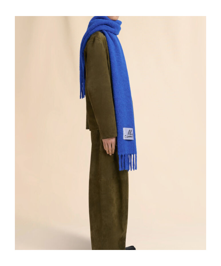 Marni Blue Brushed Alpaca Scarf With Fringes In Blue