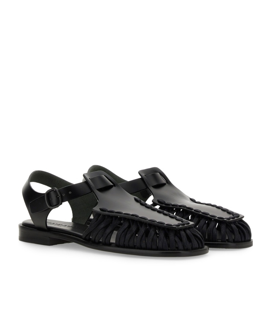Hereu Smooth Grain Leather Cage Design Sandals In Black
