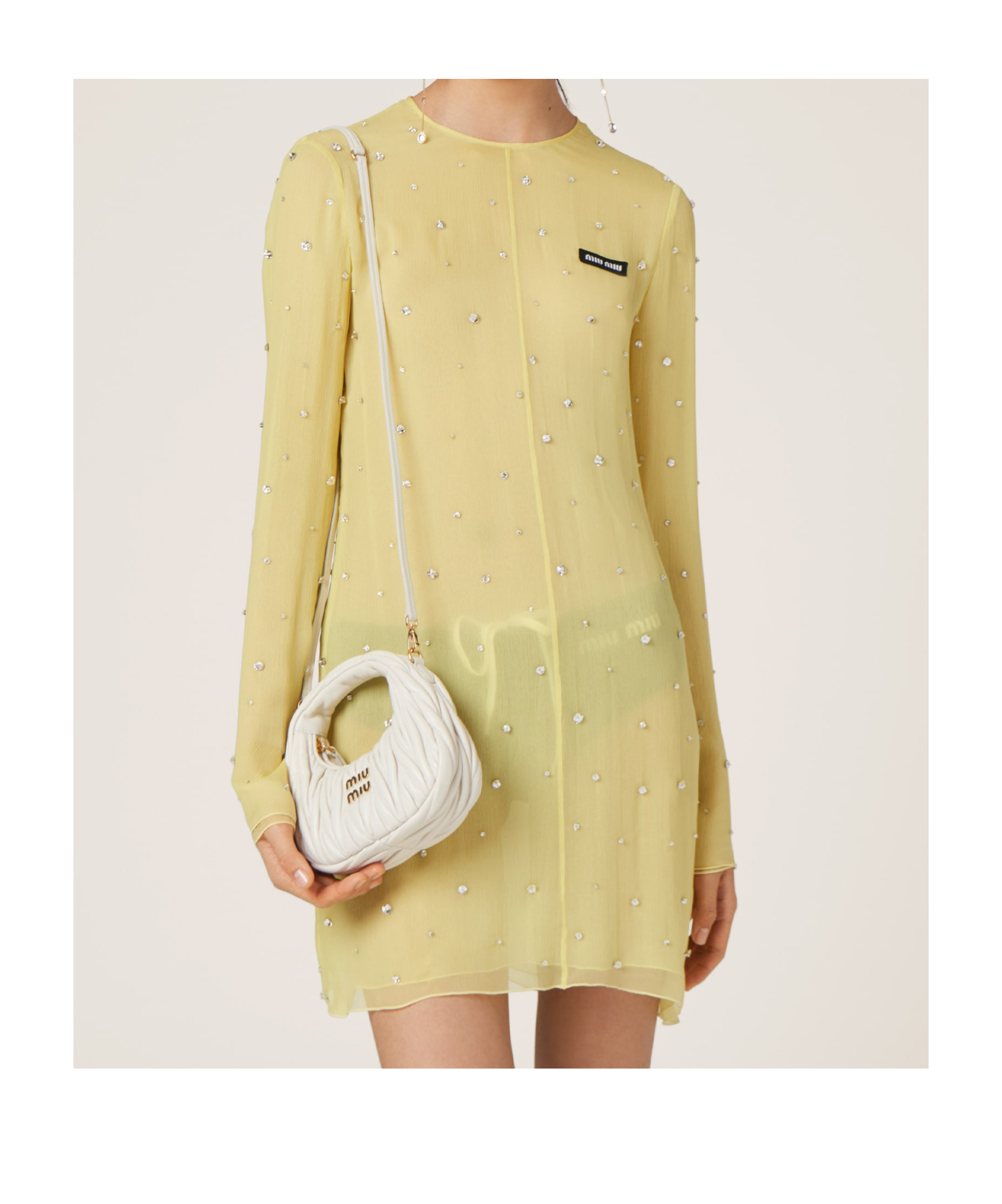 Miu Miu Wander Matelassé Nappa Leather Hobo Mini-bag In White