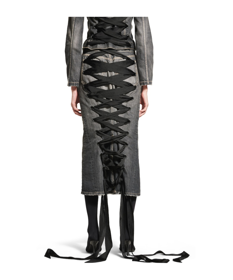 Shop Balenciaga Women's Lace-up Skirt In Dark Grey In Smoky Grey