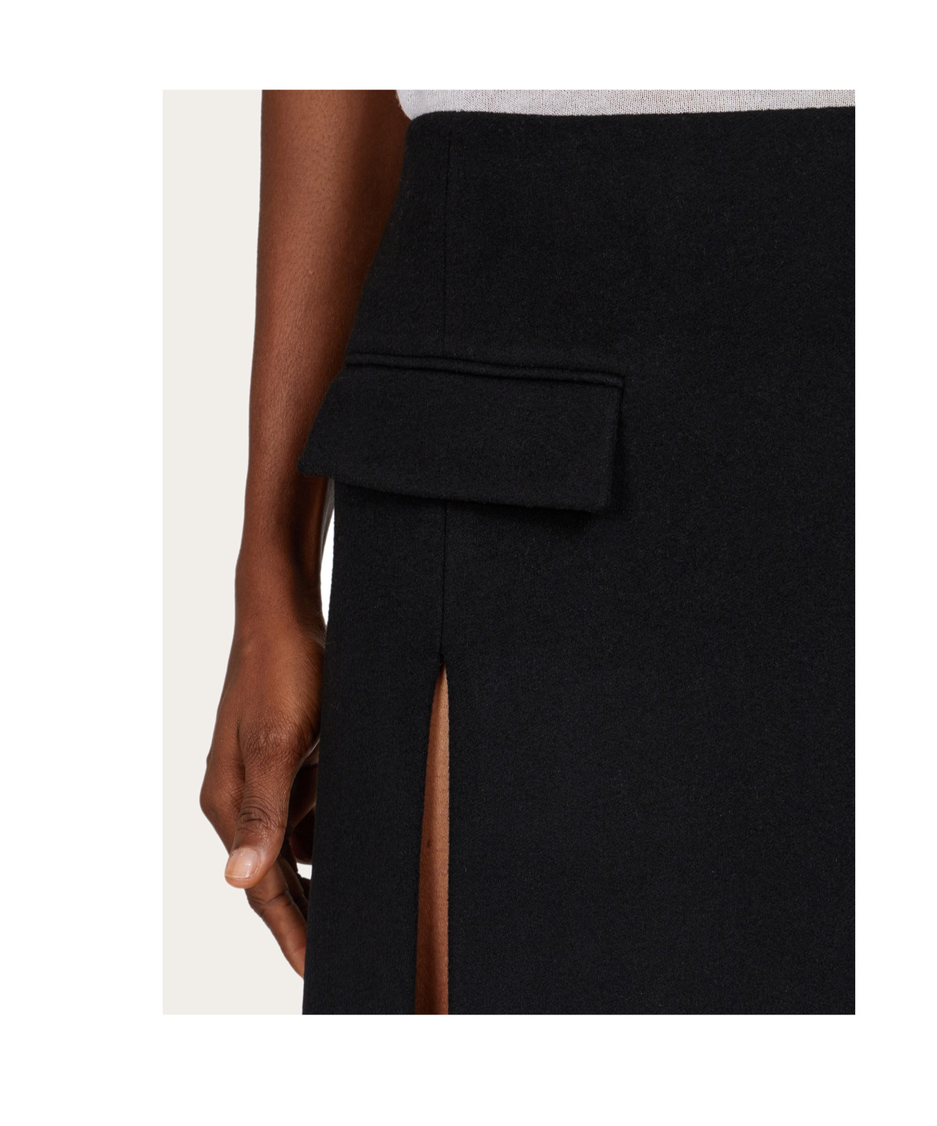 Ferragamo Viscose And Wool Skirt With Double Slit In Black