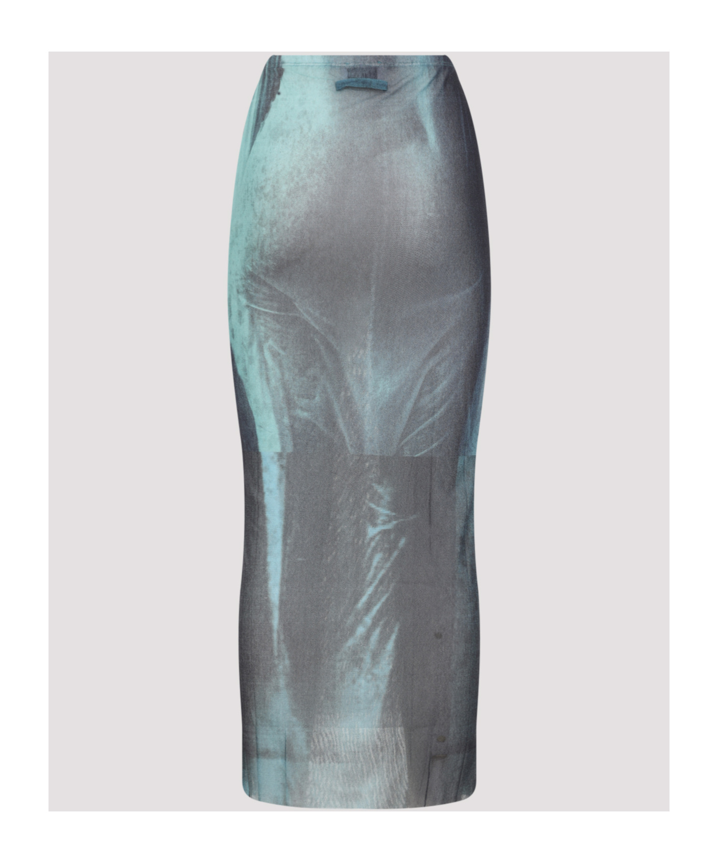 Jean Paul Gaultier Mesh Printed Water Long Skirt In Blue