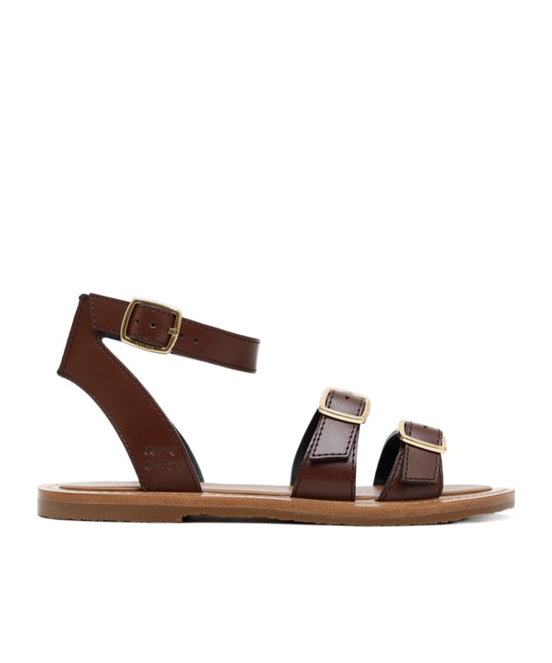 Celine Round Toe Flat Sandals In Brown