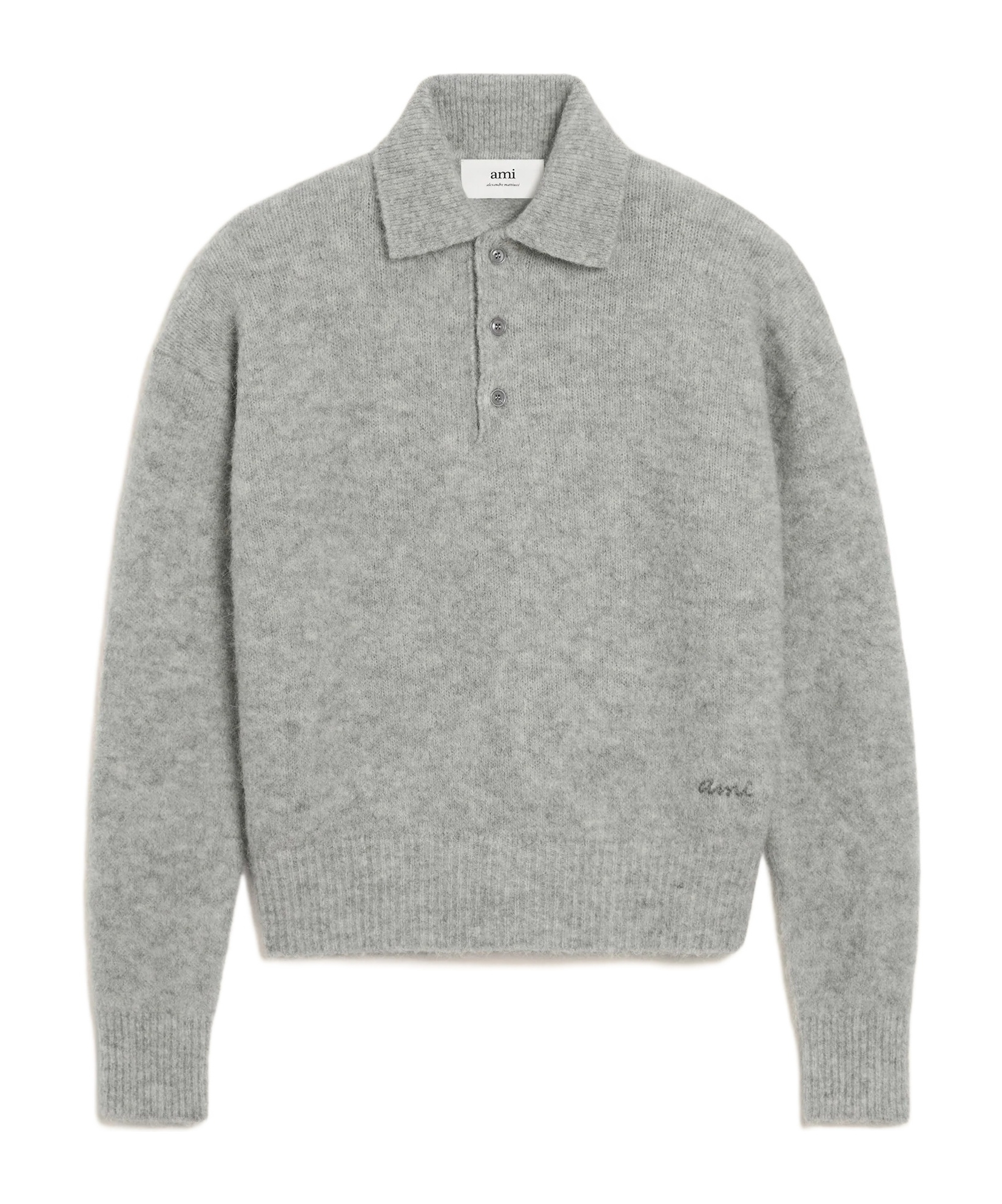 Ami Alexandre Mattiussi Ami Paris Grey Wool And Alpaca Polo Sweater Ami Paris In Gray