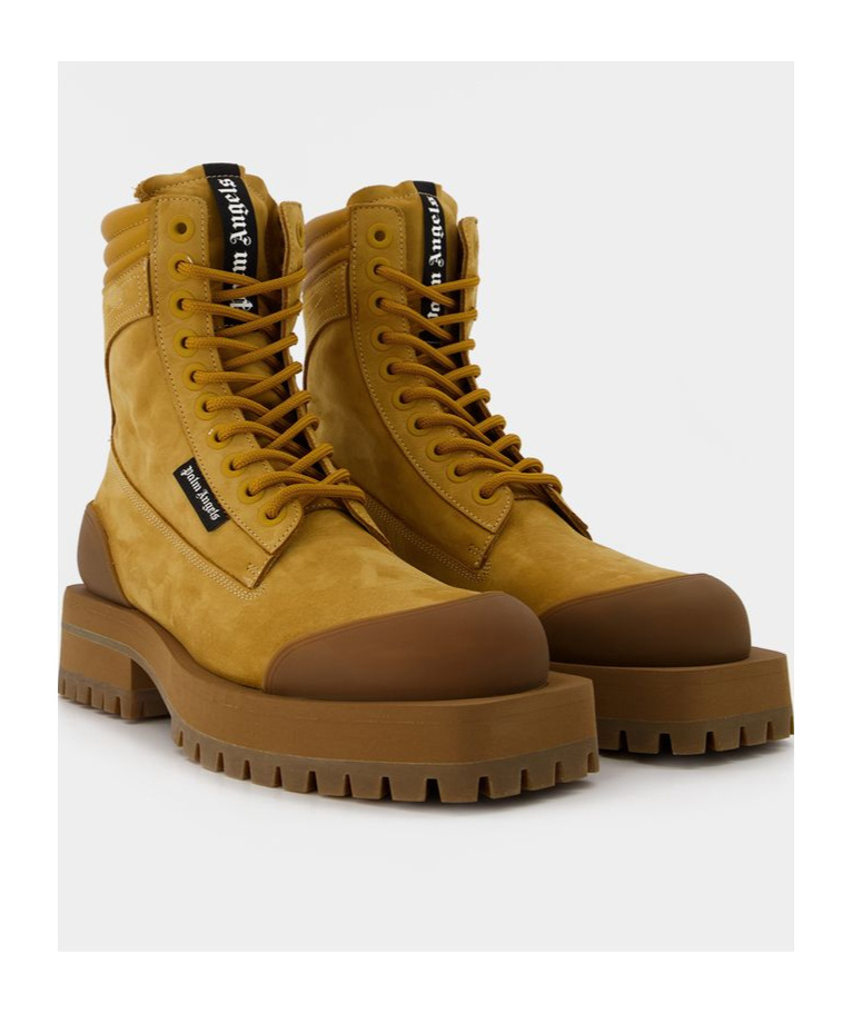Palm Angels Chunky Sole Combat Boots In Brown
