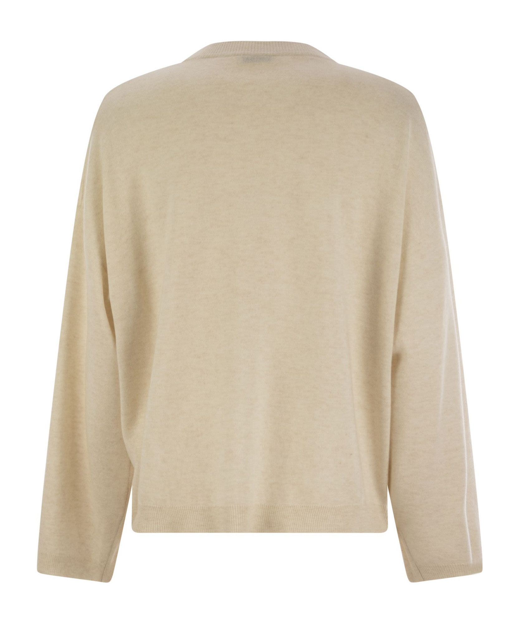 Brunello Cucinelli Virgin Wool, Cashmere And Silk Sweater With Shiny Pocket Detail In Nude