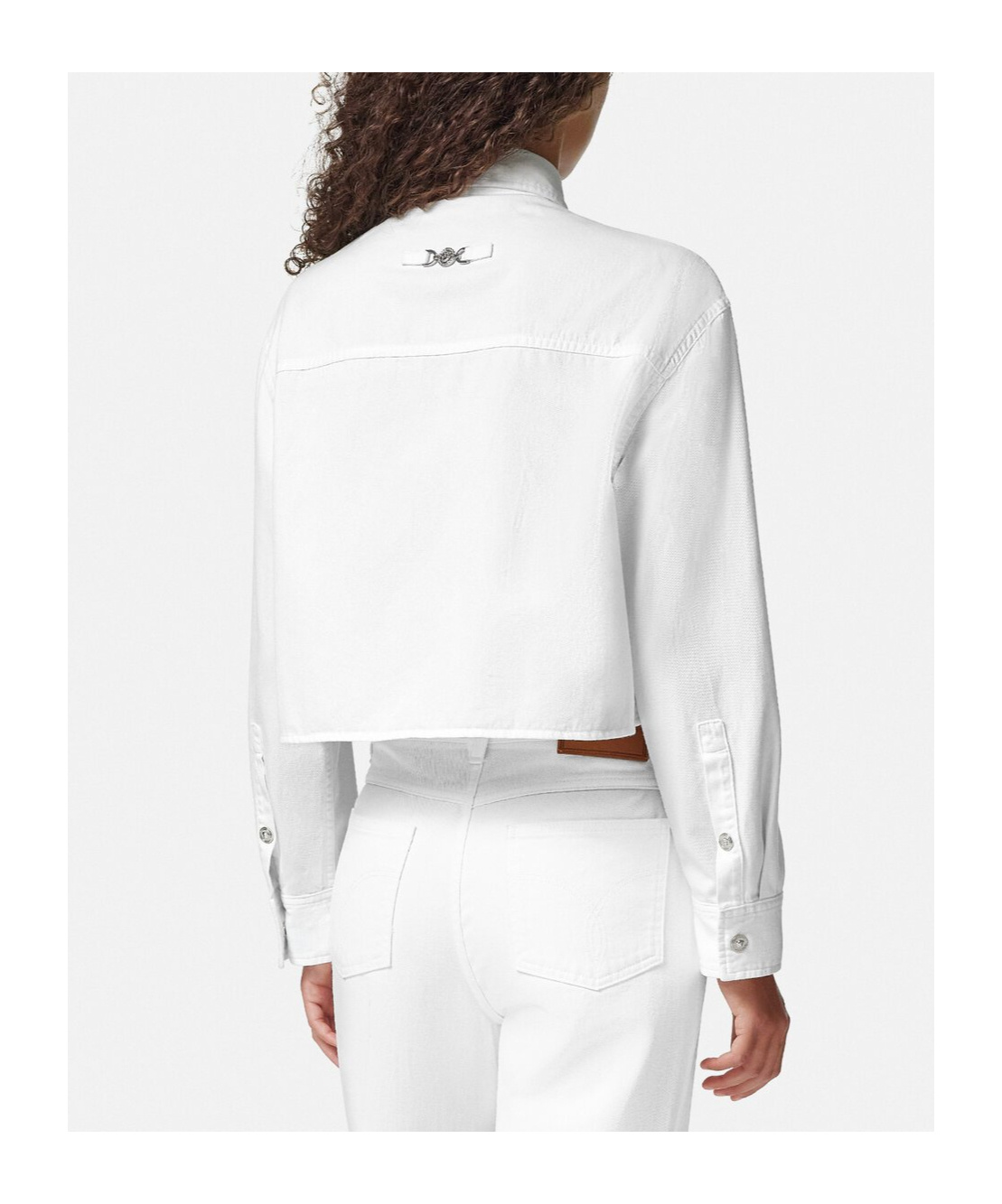 Versace Denim Crop Boxy Shirt In White