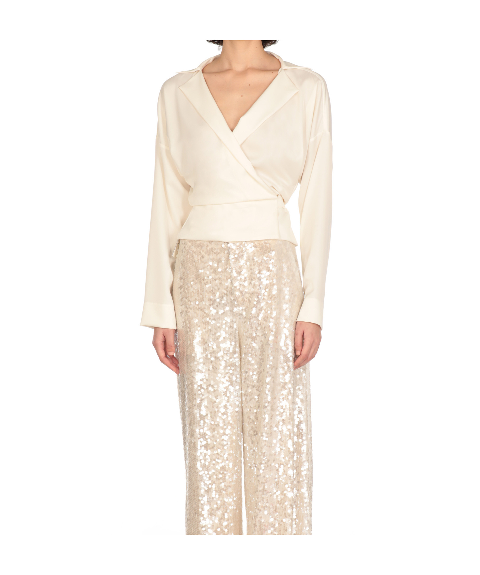 Philosophy Di Lorenzo Serafini Lapel Collar Wrap Top With Tie Detail In White