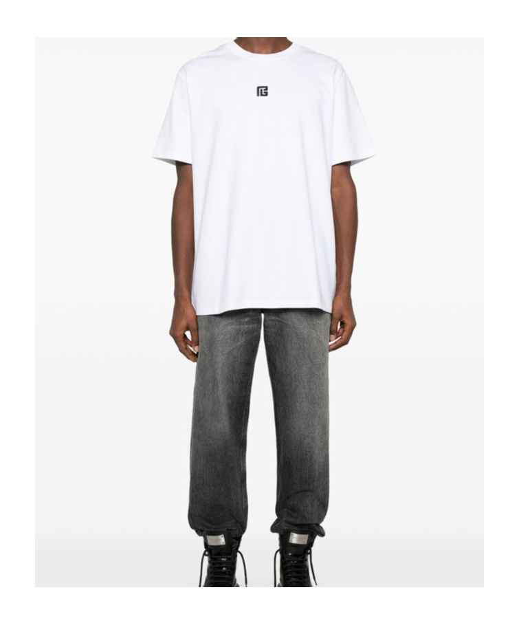 Balmain Logo Embroidered Crewneck T-shirt In White