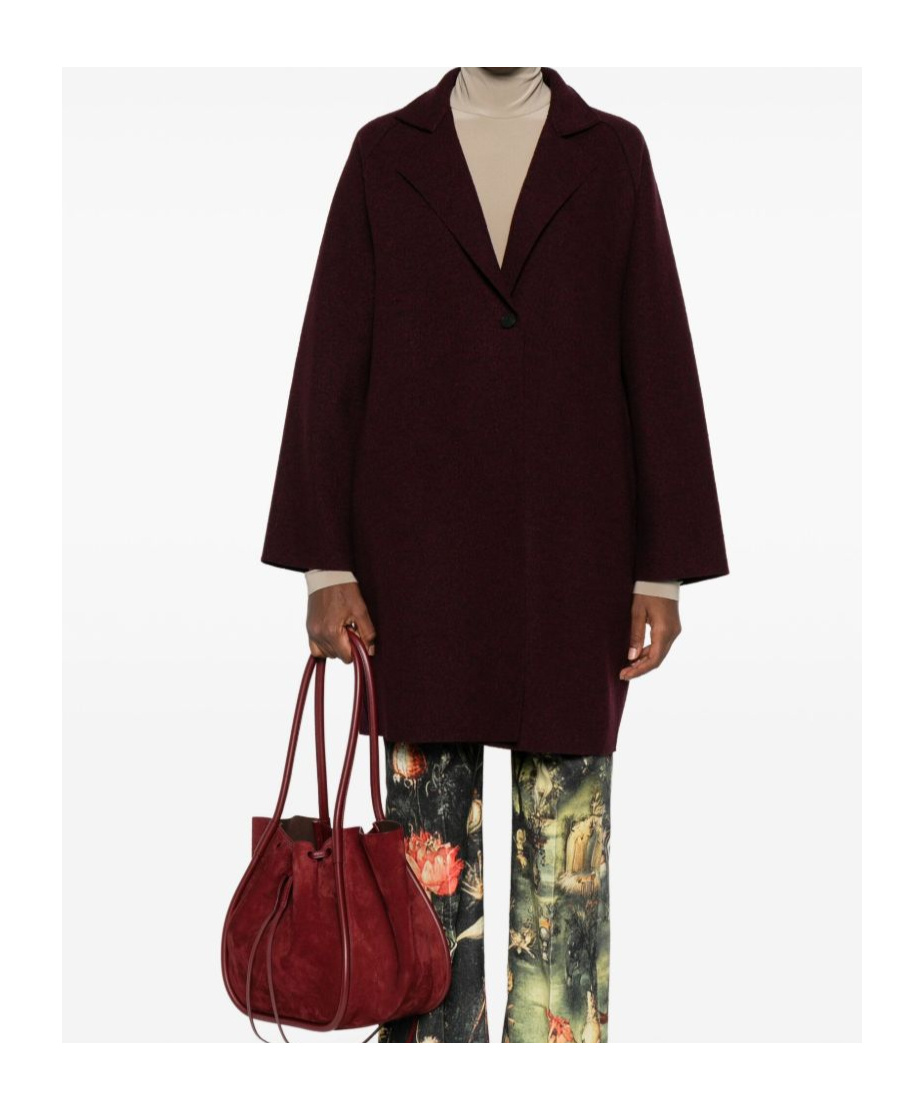 Harris Wharf London Wool Coat With High Neck And Raglan Sleeves In Burgundy