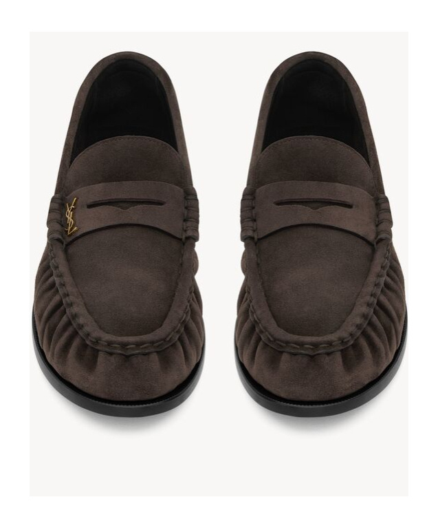 Saint Laurent Le Loafer Penny Slippers In Suede In Brown