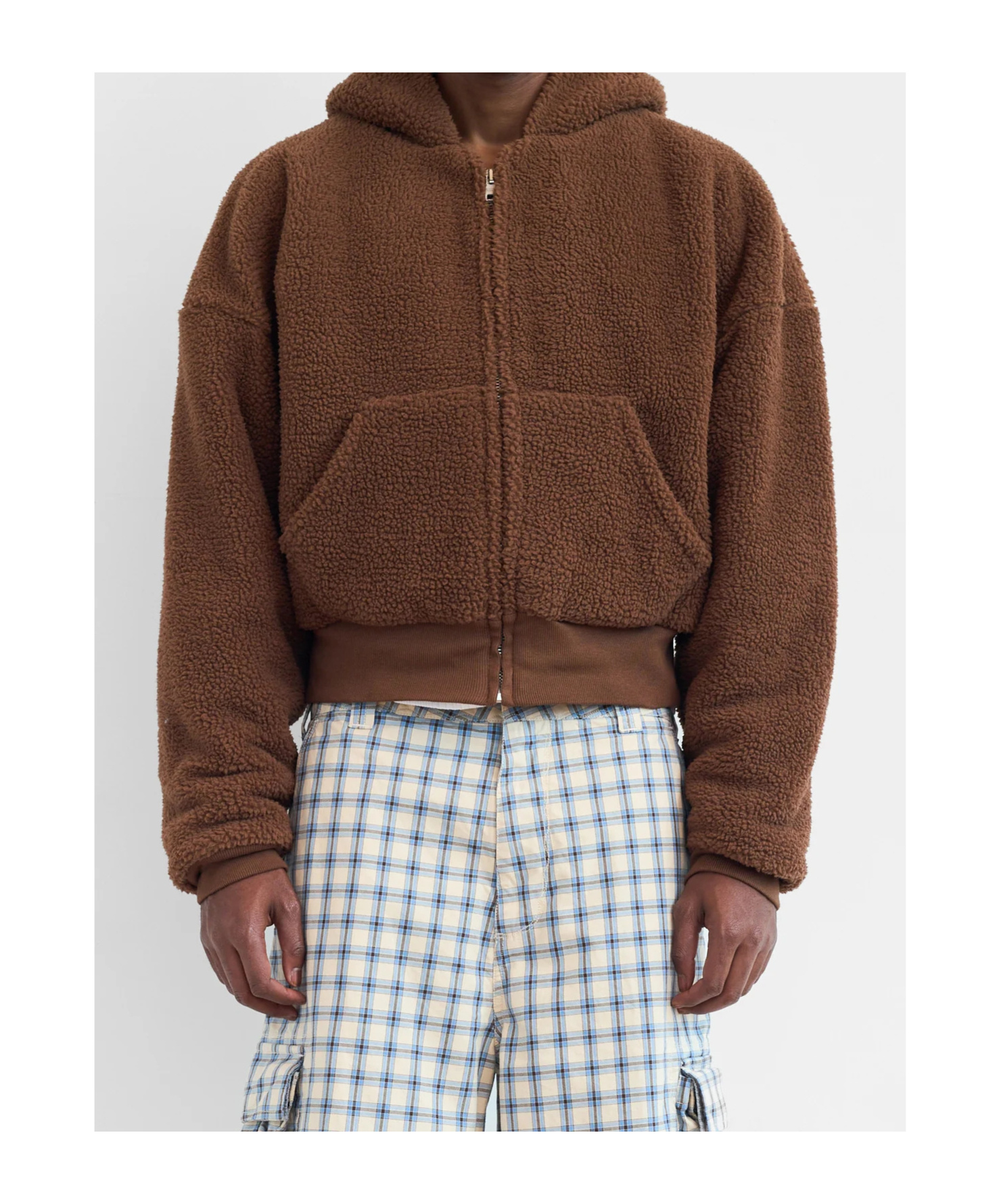 Erl Fleeced Zip-up Hoodie In Brown