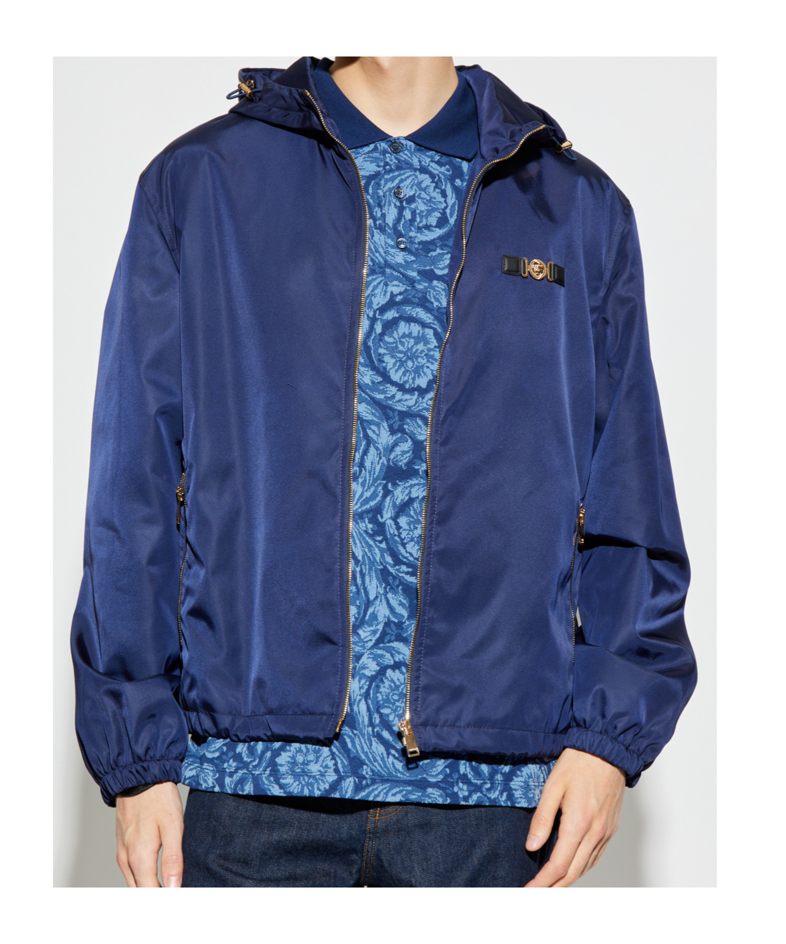 Versace Hooded Blazer Drawstring Side Pockets