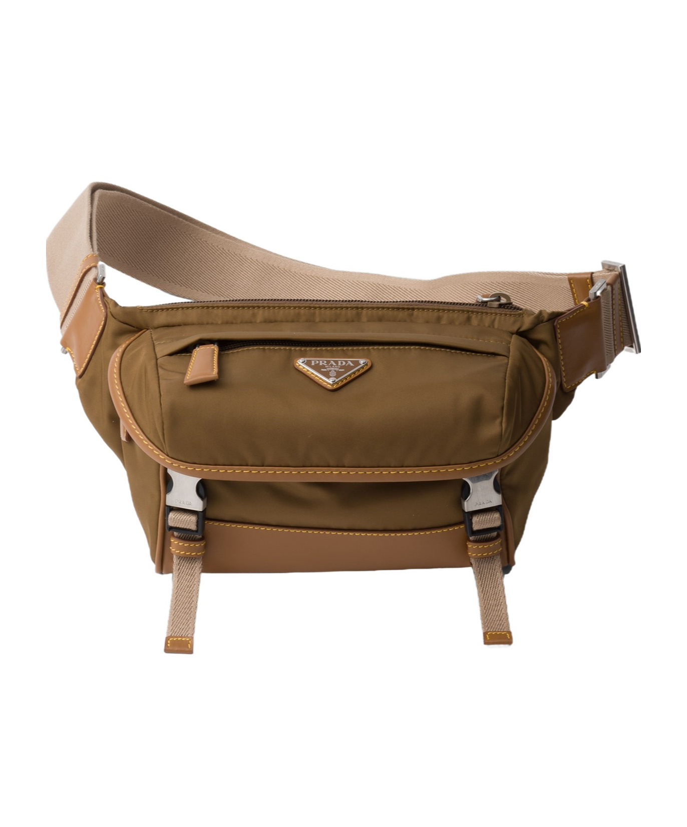 Prada Re-nylon And Leather Shoulder Bag In Brown