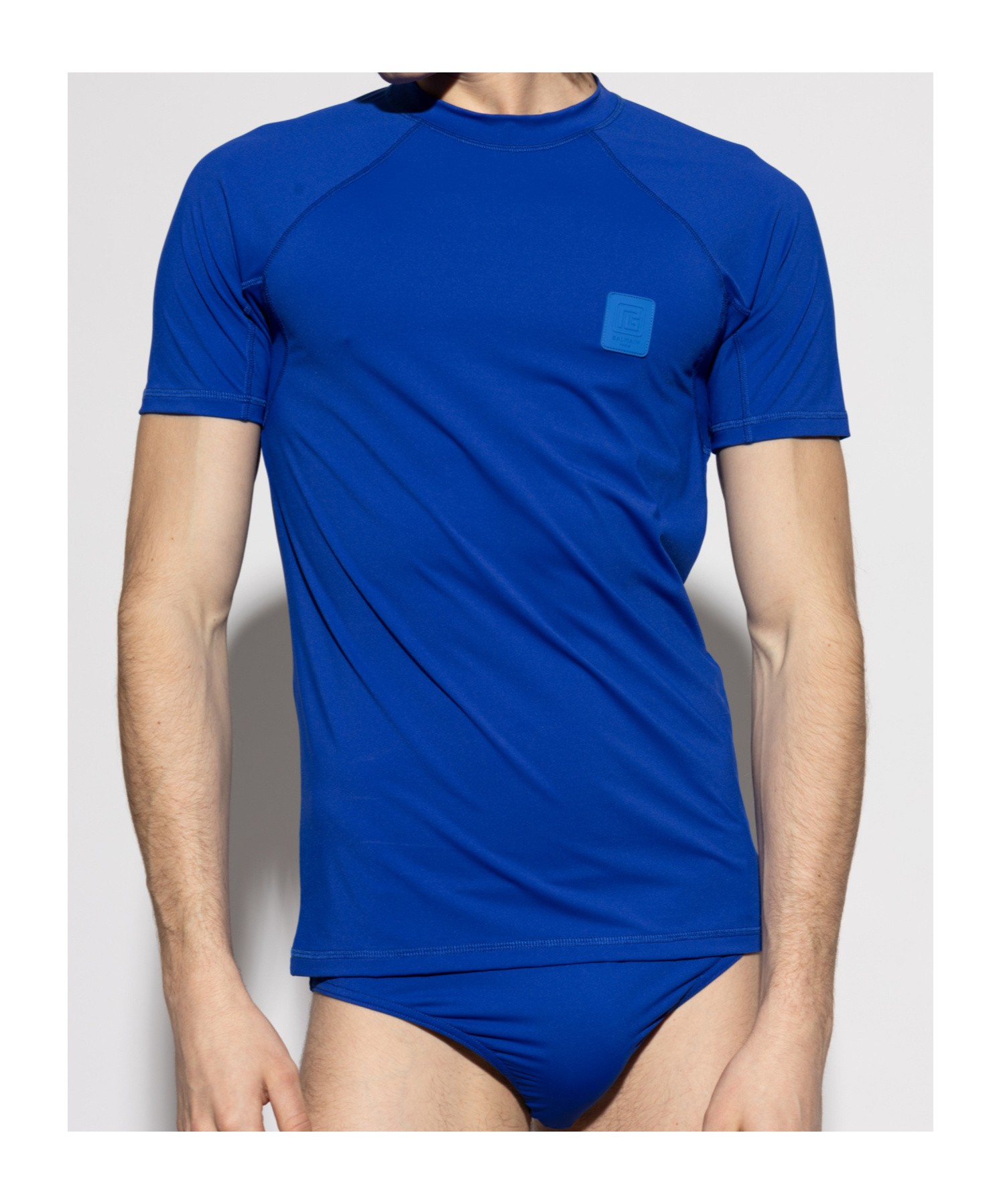 Shop Balmain Logo-appliqué Swimming T-shirt In Blue