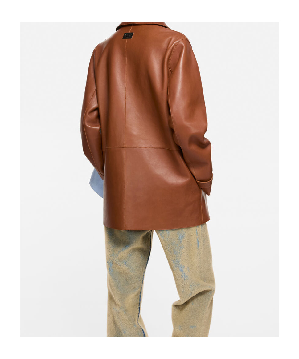 Acne Studios Leather Buttoned Coat In Brown