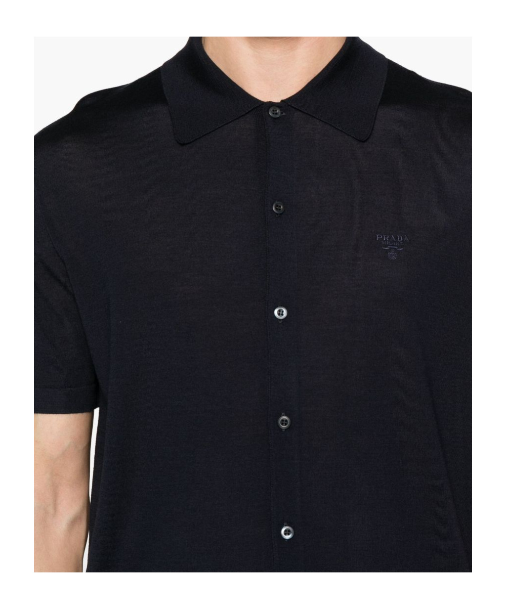 Prada Logo-embroidered Shirt In Blue