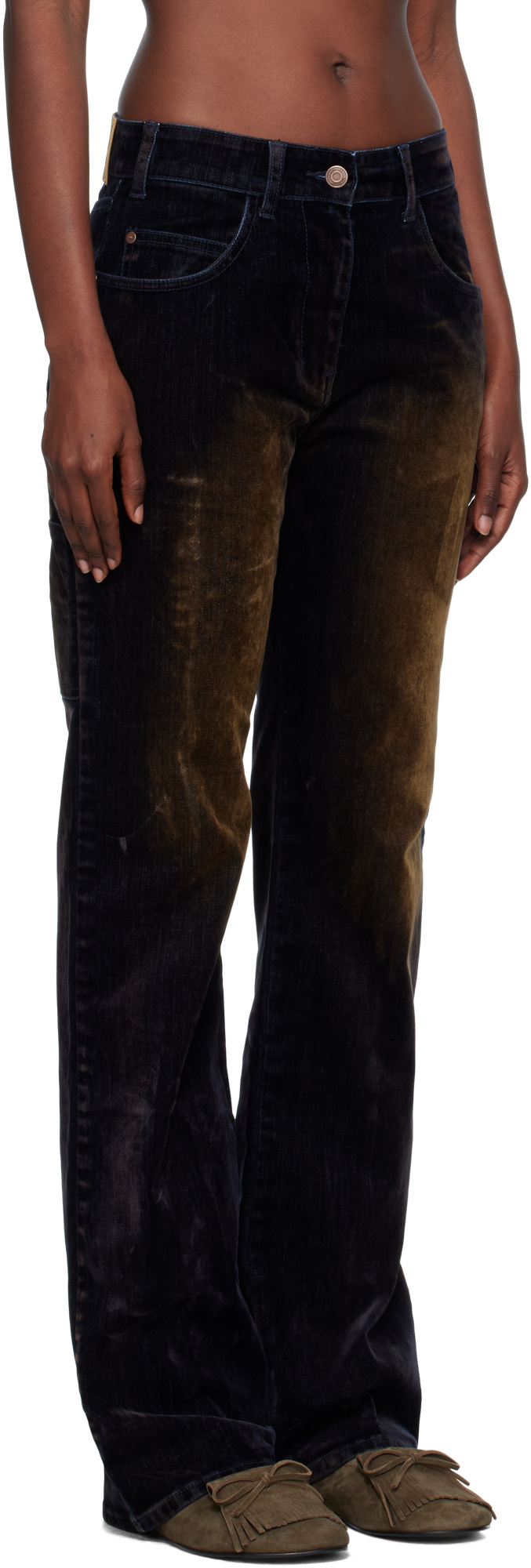 Open Yy Velvet Denim Trucker Jeans In Black