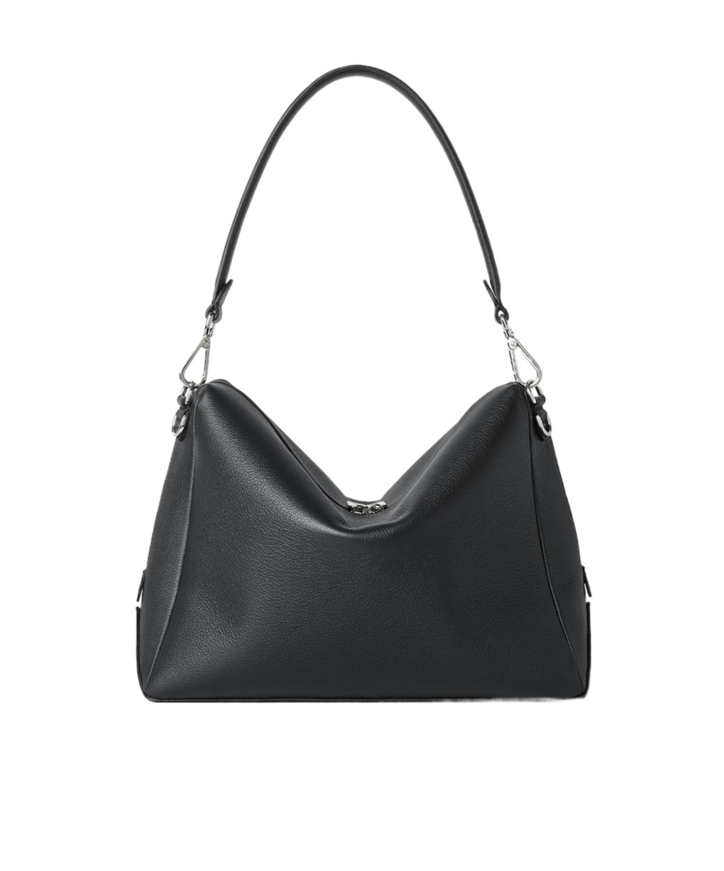 Fendi Medium Shoulder Bag Adjustable Strap Metal Hardware Textured Finish In Black