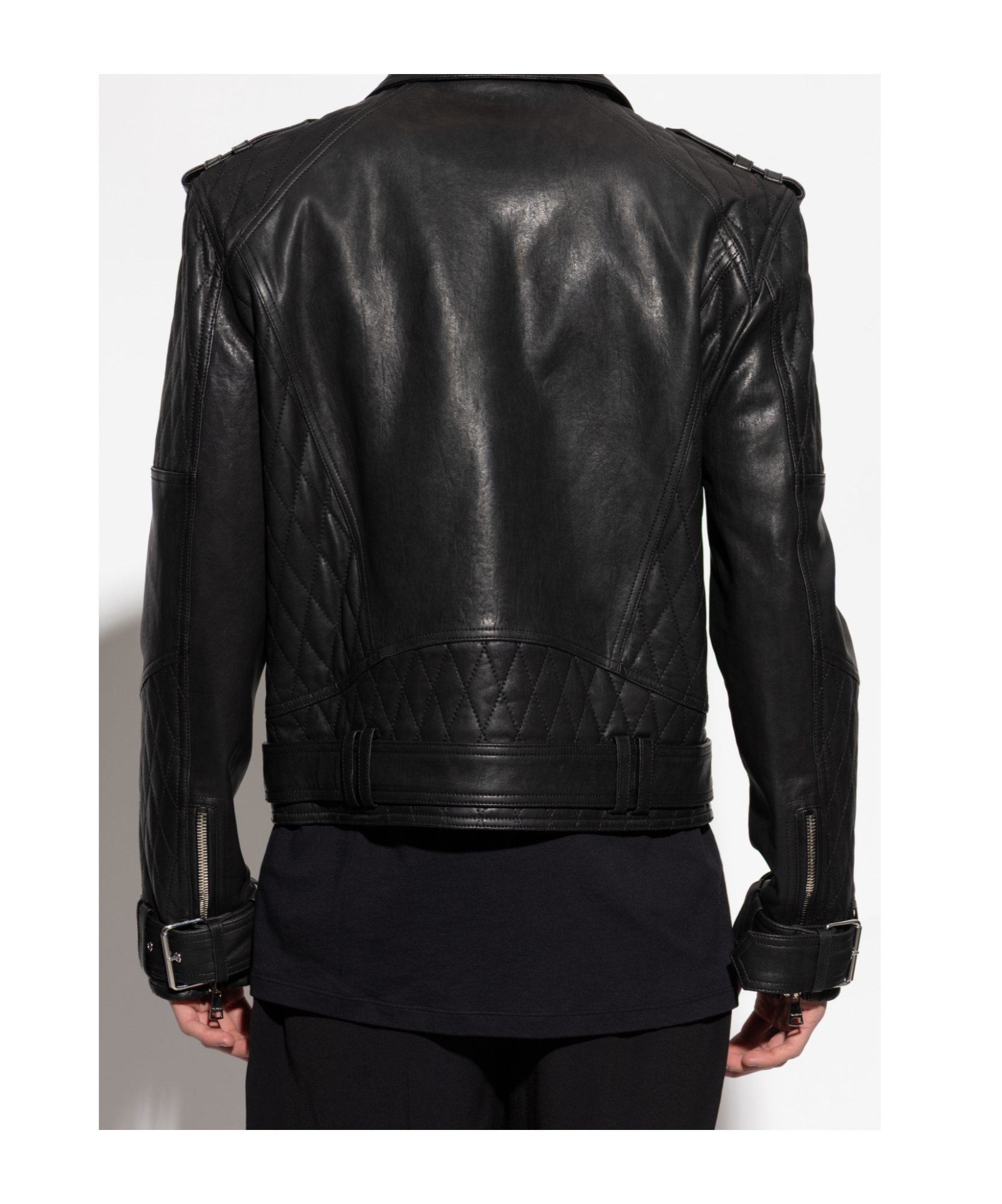Balmain Double-breasted Leather Biker Jacket In Black