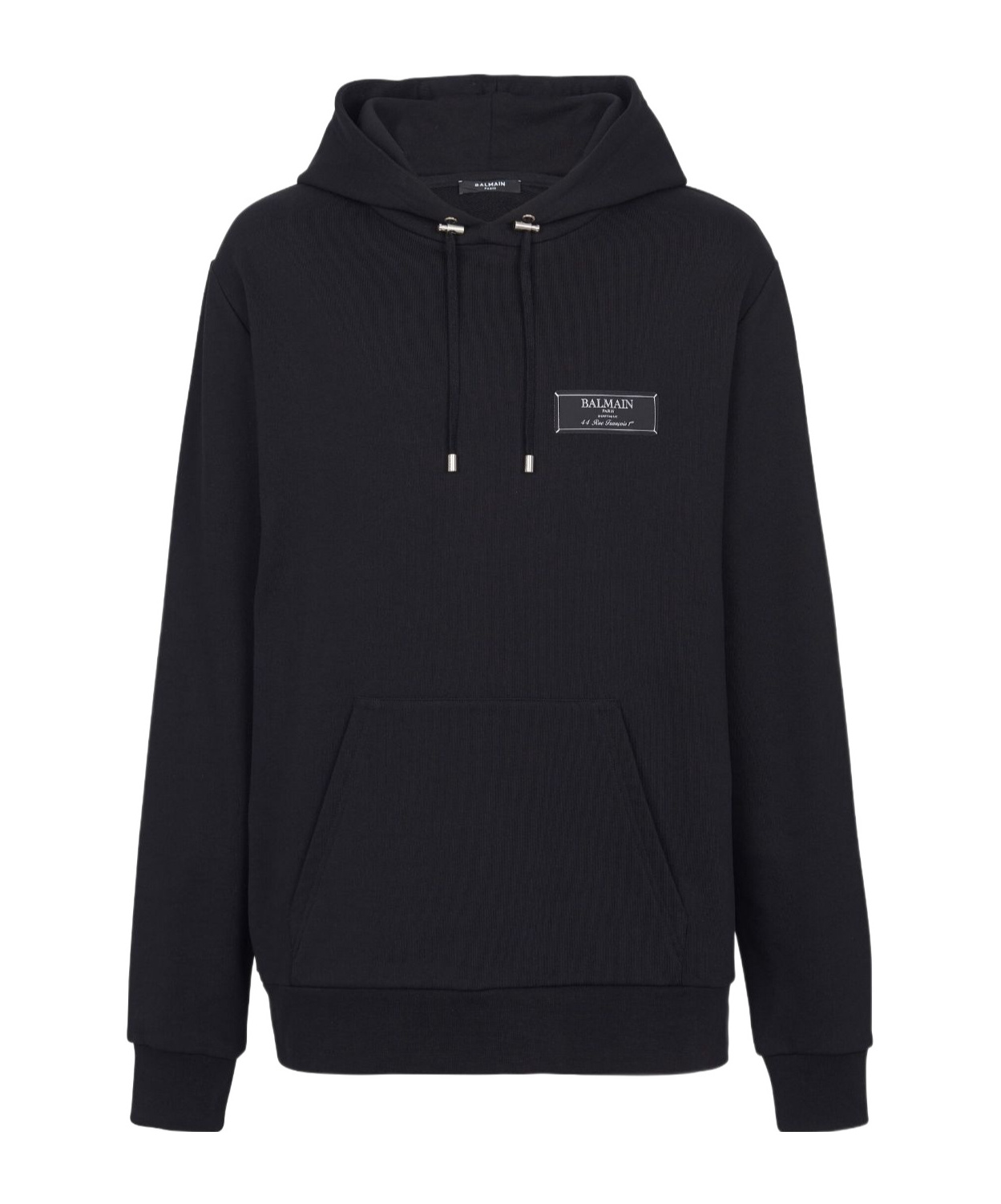 Balmain Logo-patch Cotton Hoodie In Black